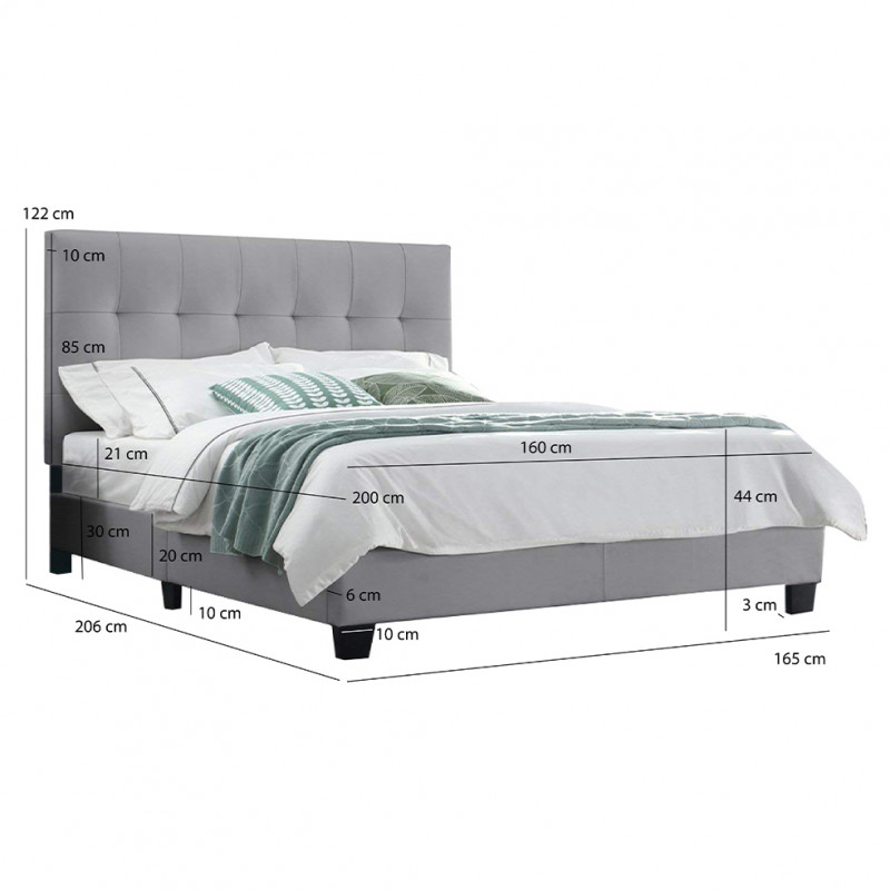 Pack lit double en simili gris + matelas 160 x 200 cm - PANDORA
