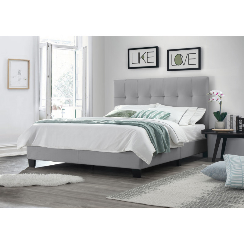 Pack lit double en simili gris + matelas 160 x 200 cm - PANDORA