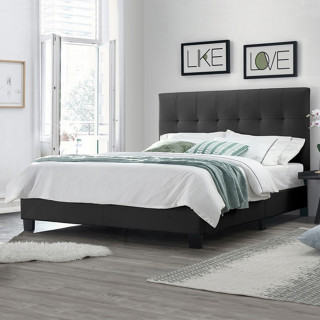 Pack lit double en simili noir + matelas 160 x 200 cm - PANDORA