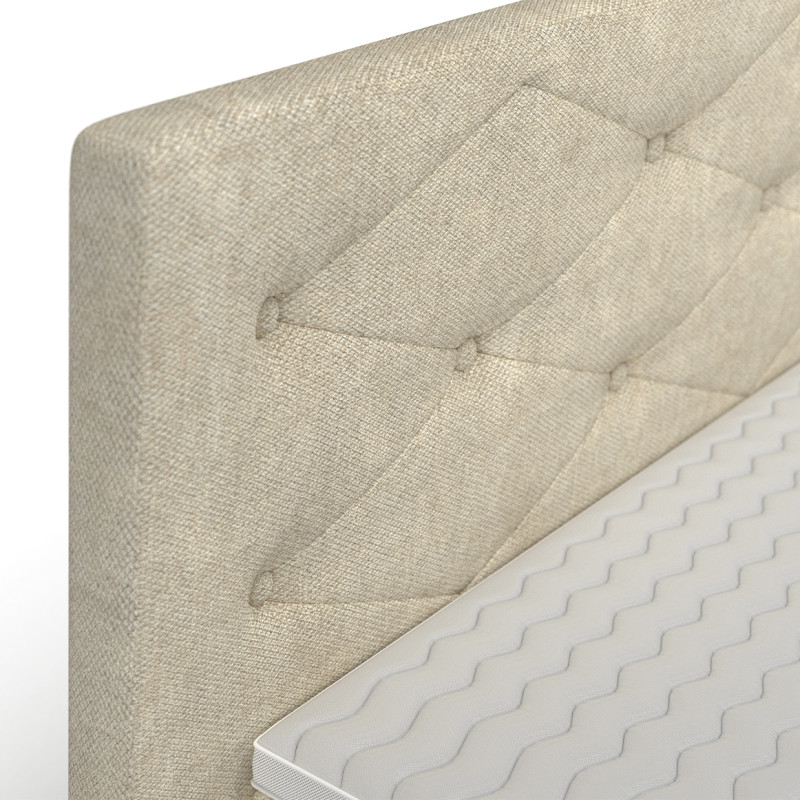 Lit boxspring 180x200 cm tissu écru avec matelas et surmatelas - SKY