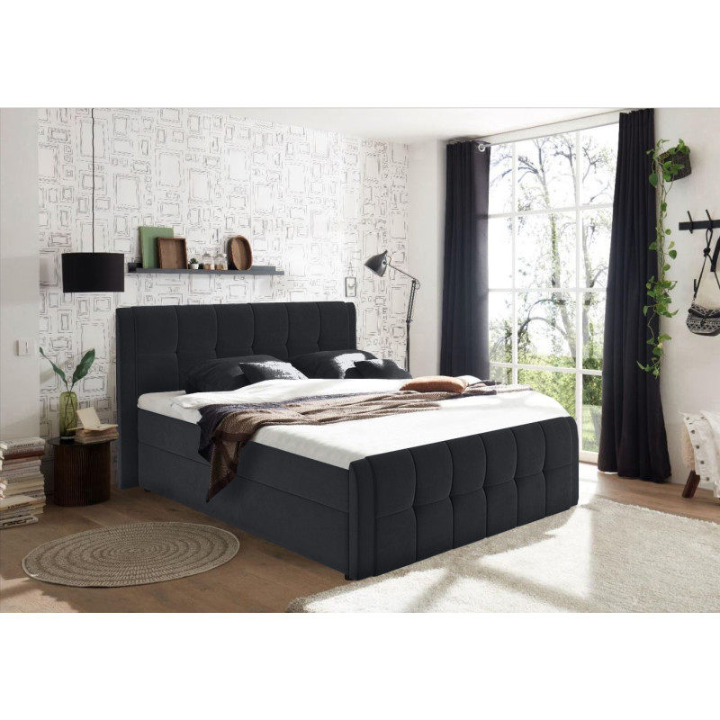 Lit boxspring 160x200 cm anthracite + matelas et surmatelas - RIVEN