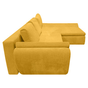 Canapé convertible angle droit en tissu côtelé jaune - WINNIE