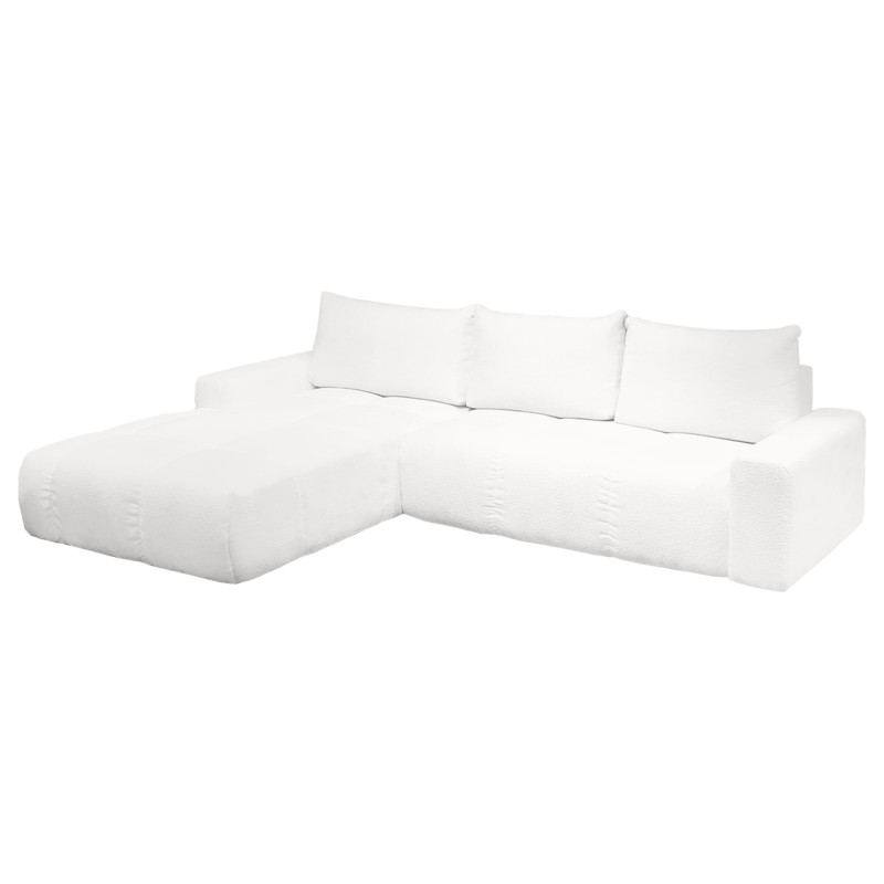 Canapé d'angle gauche convertible tissu bouclette blanc L304 cm - VOLT