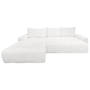 Canapé d'angle gauche convertible tissu bouclette blanc L304 cm - VOLT