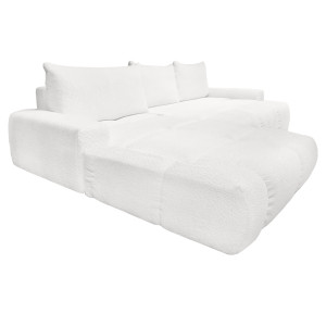 Canapé d'angle gauche convertible tissu bouclette blanc L304 cm - VOLT