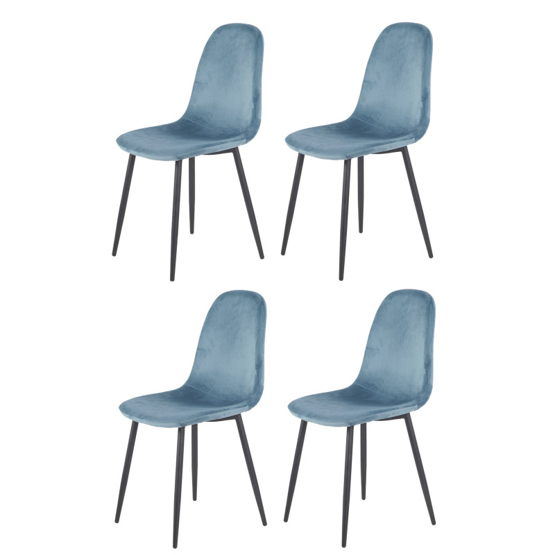 Lot de 4 chaises scandinave velours bleu et pieds métal noir - BIBA
