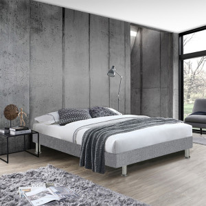 Sommier 180 x 200 cm en Tissu Gris Clair avec Piètements en Métal Inclus - REMIMOS