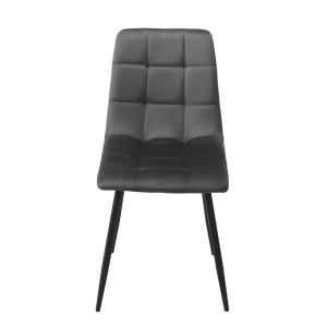 Lot de 2 chaises en Tissu Velours doux gris anthracite matelassé et piétement métal Noir - Design Contemporain Chic - LOUISE 2