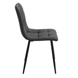 Lot de 2 chaises en Tissu Velours doux gris anthracite matelassé et piétement métal Noir - Design Contemporain Chic - LOUISE 2