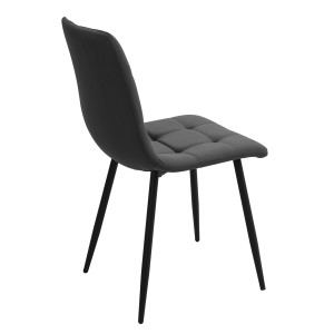 Lot de 2 chaises en Tissu Velours doux gris anthracite matelassé et piétement métal Noir - Design Contemporain Chic - LOUISE 2