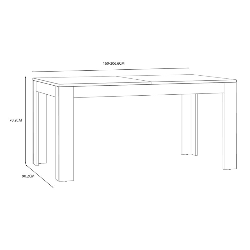 Table de Repas Extensible L160/206 cm Revêtement Décor Chêne Gris et Clair - ANTIBES
