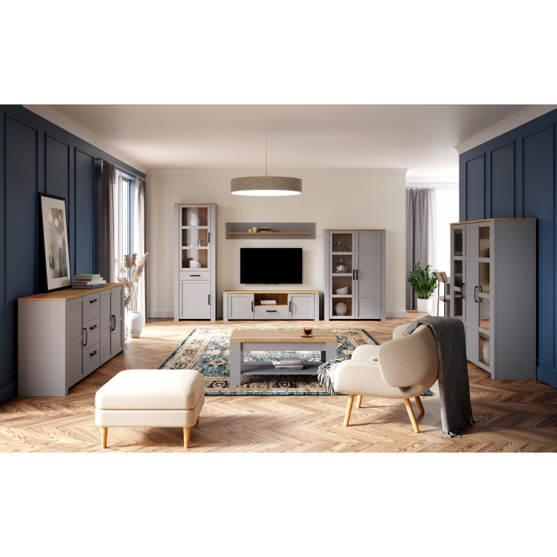 Table de Repas Extensible L160/206 cm Revêtement Décor Chêne Gris et Clair - ANTIBES