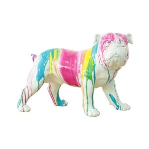 Sculpture chien bulldog blanc décor peinture multicolore - COLOR DOG