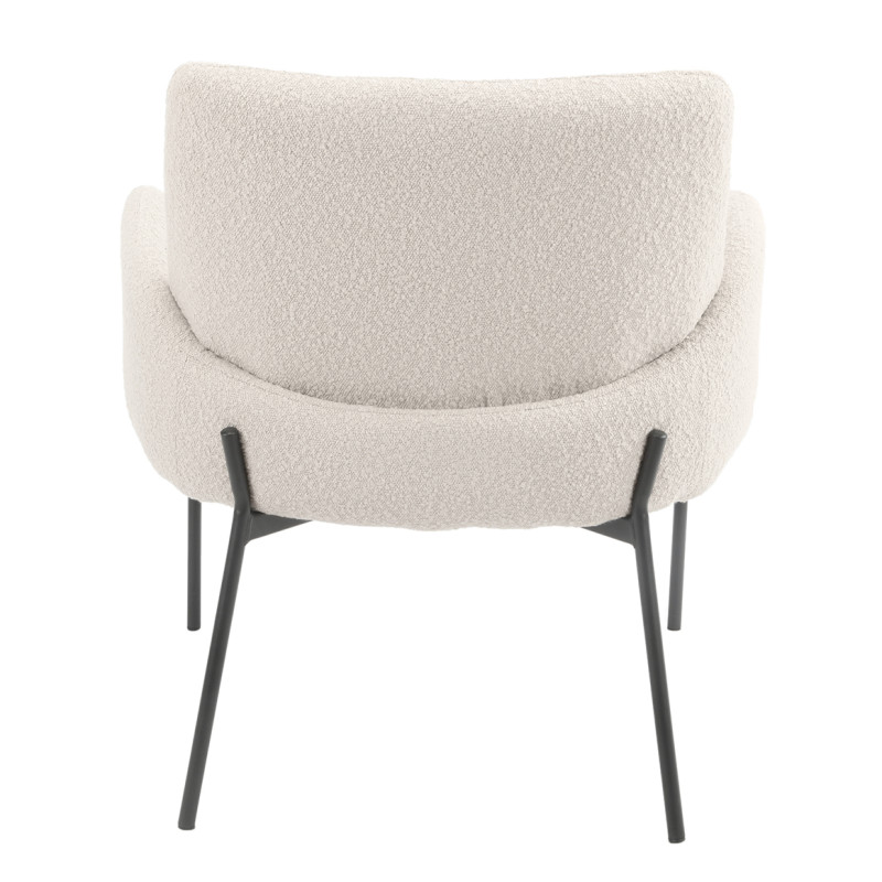 Fauteuil avec accoudoirs en tissu bouclette écru imitation laine de mouton et pieds fins en métal noir - SHEEP