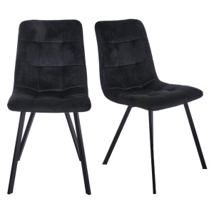 Lot de 2 chaises capitonnées en velours noir avec piètement en métal noir - NAMI