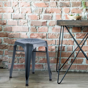 Lot de 2 Tabourets en Métal Gris avec Perforations sur l'Assise - Style industriel - METALICA