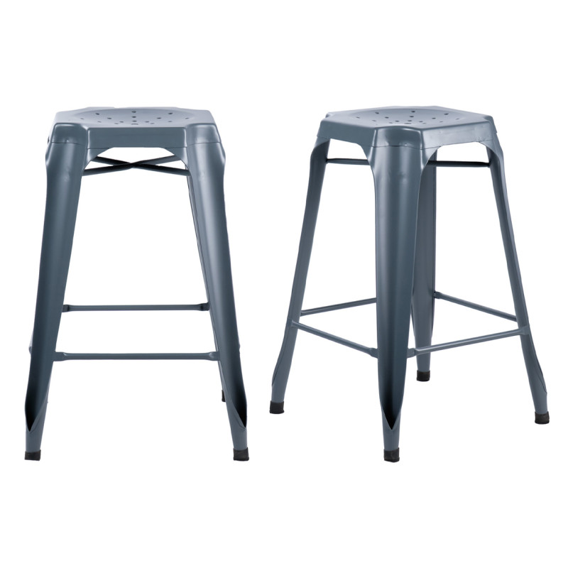 Lot de 2 Tabourets de Bar en Métal Gris avec Perforations sur l'Assise - Style industriel - METALICA