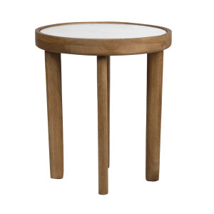 Table d'appoint ronde diamètre 40 cm en bois de manguier et plateau marbre blanc - Naturel et exotique - AVRIL