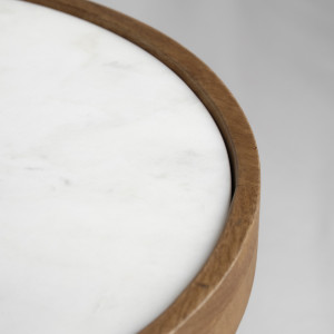 Table d'appoint ronde diamètre 40 cm en bois de manguier et plateau marbre blanc - Naturel et exotique - AVRIL