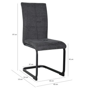 Lot de 2 chaises en tissu gris anthracite avec dossier haut et pied luge en métal noir - VERDI