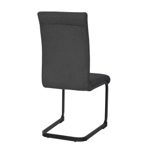Lot de 2 chaises en tissu gris anthracite avec dossier haut et pied luge en métal noir - VERDI