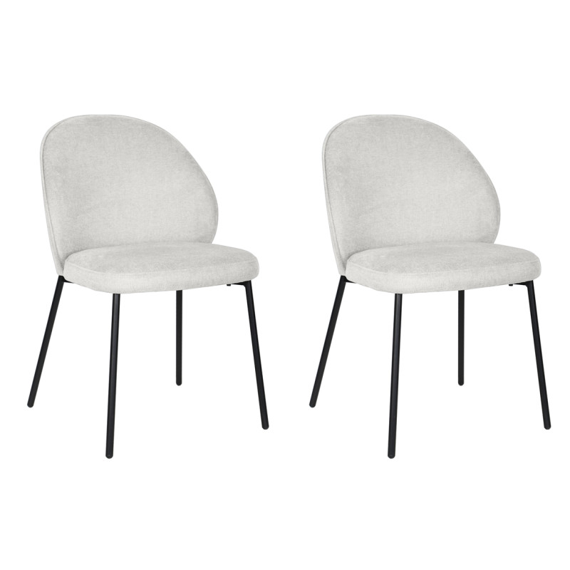 Lot de 2 chaises en tissu écru et 4 pieds fins et minimalistes en métal noir - BLAIR