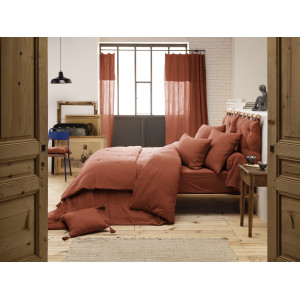 Parure de Lit 2 Taies 60x60 cm et Housse de Couette 240x260 cm en Double Gaze de Coton Terracotta - PEPA 4