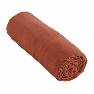 Drap Plat 240 x 300 cm en Double Gaze de Coton Terracotta avec Surpiqûre - PEPA