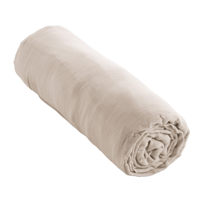 Drap Housse 90 x 190 cm en Double Gaze de Coton Écru Bonnet 30 cm - PEPA 1