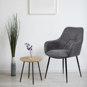 Lot de 2 Chaises Capitonnées avec Accoudoirs en Tissu Gris Foncé avec Pieds en Métal Noir - THEO