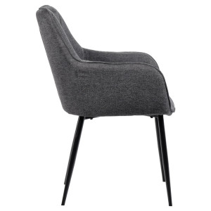 Lot de 2 Chaises Capitonnées avec Accoudoirs en Tissu Gris Foncé avec Pieds en Métal Noir - THEO