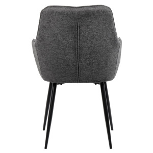 Lot de 2 Chaises Capitonnées avec Accoudoirs en Tissu Gris Foncé avec Pieds en Métal Noir - THEO