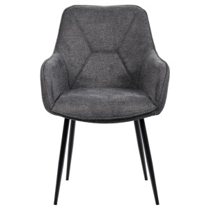 Lot de 2 Chaises Capitonnées avec Accoudoirs en Tissu Gris Foncé avec Pieds en Métal Noir - THEO