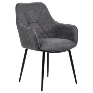 Lot de 2 Chaises Capitonnées avec Accoudoirs en Tissu Gris Foncé avec Pieds en Métal Noir - THEO