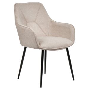 Lot de 2 Chaises Capitonnées avec Accoudoirs en Tissu Beige avec Pieds en Métal Noir - THEO