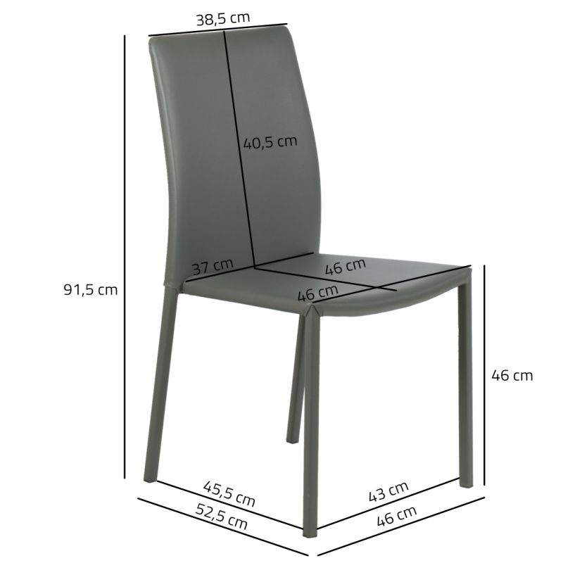 Lot de 4 chaises en simili gris et 4 pieds en acier - LUFY