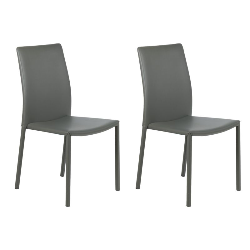 Lot de 2 chaises en simili gris et 4 pieds en acier - LUFY