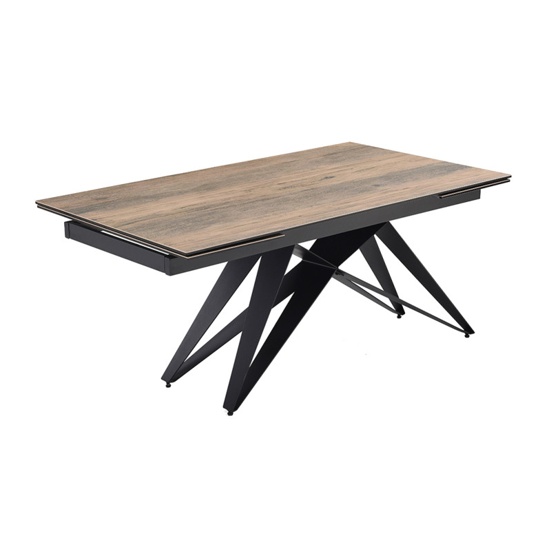 Table extensible 180 à 260 cm en céramique bois pied géométrique métal noir - TEXAS 03