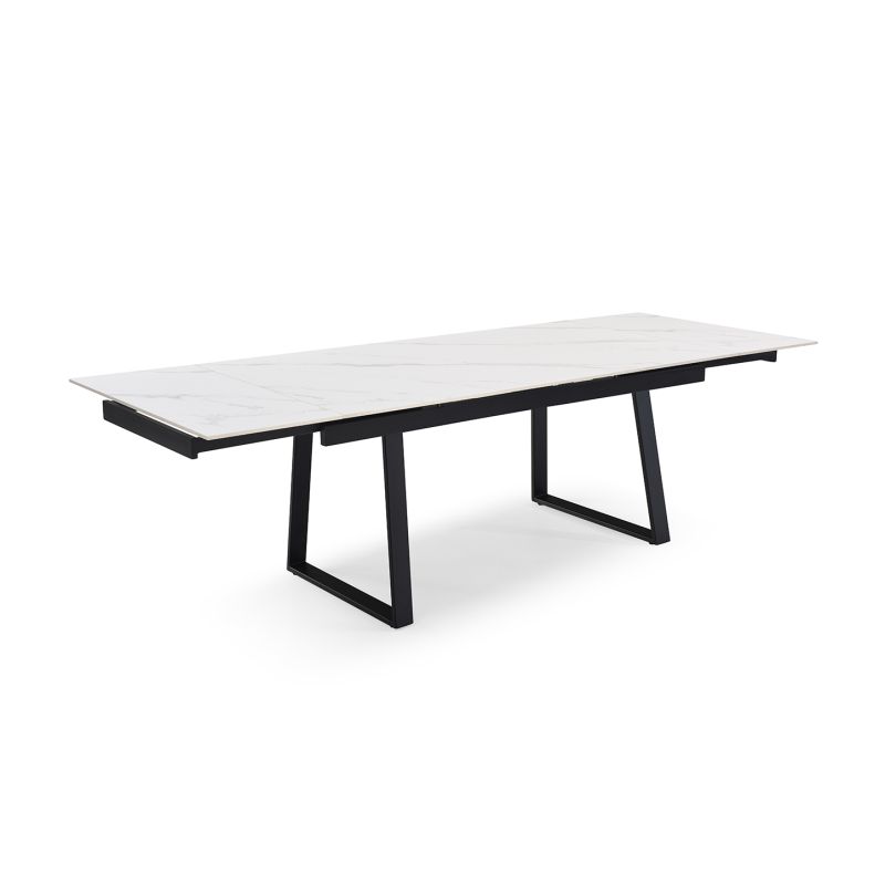 Table extensible 180/260 cm céramique blanc marbré pieds luge - NEVADA 02