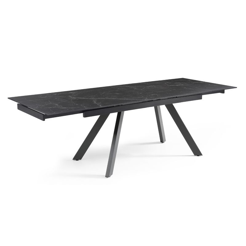 Table extensible 180/260 cm céramique noir marbré pieds inclinés - INDIANA 08