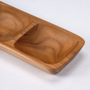 Lot de 2 plateaux 29 cm 3 compartiments pour apéro en bois de teck - DAMIANO