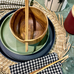 Lot de 2 bols à nouilles et soupes avec baguettes chinoises en bois de teck –  IVY