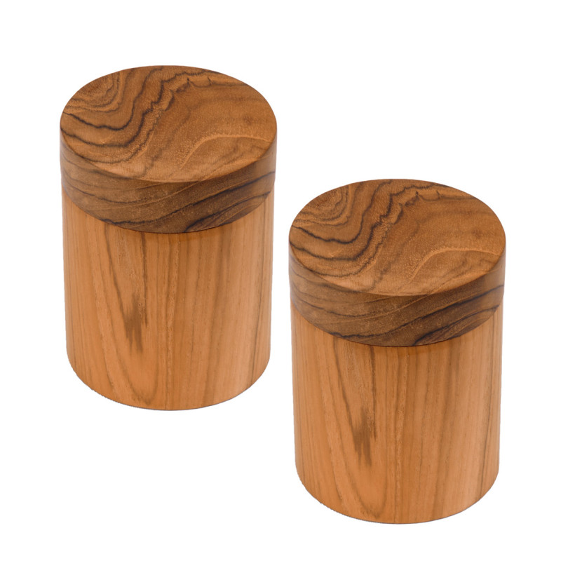 Lot de 2 boîtes de rangement rondes avec couvercle pour salle de bain bois de teck – DESTINY