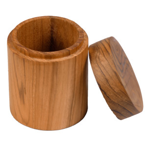 Lot de 2 boîtes de rangement rondes avec couvercle pour salle de bain bois de teck – DESTINY