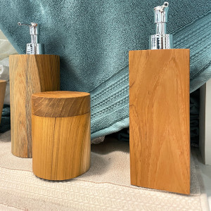 Lot de 2 boîtes de rangement rondes avec couvercle pour salle de bain bois de teck – DESTINY