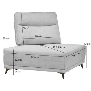 Angle pour canapé composable modulable en tissu gris clair dossier avance recule pieds gris - GINA