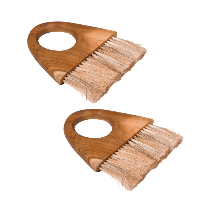 Lot de 2 brosses de nettoyage manche rond troué en bois de teck et fibre d’ananas - TASHA 01