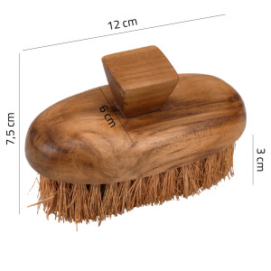 Lot de 2 petites brosses à main avec poignée en bois de teck et fibre de palmier - MORA 01