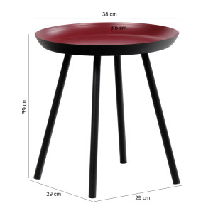 Table d'appoint ronde diamètre 38 cm métal rouge foncé mat pieds métal noir - LAK 8969