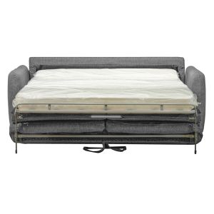 Canapé 3 Places Convertible Rapido L. 190 cm Tissu Chiné Gris Clair avec Matelas Pieds en Métal - JENNY